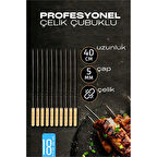 Çelik Şiş Çubuğu - Mangal Şişi Ahşap Saplı Kebap Şişi  18 Adet
