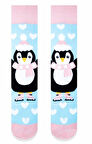 Penguen Kalpler Pembe Renkli Çorap