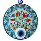 Nazar Boncuklu Lale Desenli Füzyon Cam Duvar Süsü