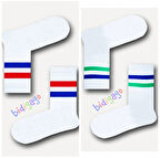 2 li Renkli Çizgili Tenis Çorap