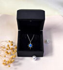 Premium Işıklı Kutuda 925 Ayar Gümüş Mavi Opal Taşlı Kutup Yıldızı Kadın Kolye