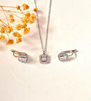 925 Ayar Baget Gümüş Kadın Kolye & Gümüş Baget Taşlı Küpe