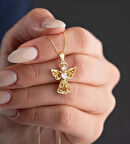 925 Ayar Gümüş Gold Kalp Tektaşlı Melek Kadın Kolye