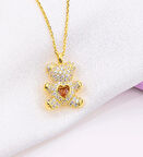 925 Ayar Gümüş Minimal Sallanan Kalp Detaylı Ayıcık Kadın Kolye