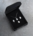 925 Ayar Gümüş Damla Taşlı Kadın Takı Seti Kolye & Küpe & Ayarlanabilir Yüzük