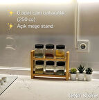  6'lı Ahşap Baharatlık Standlı 6 Adet Cam Çift Taraflı Açılır Kapaklı Kavanoz 1. Sınıf Extra Çam