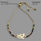 Tutkunun ve sıcak günlerin yansıması, Büyüleyici Kuş Motifli, 14 Ayar Altın Plakalı ve Parlak Renkli Taşlı Temmuz Bilekliği