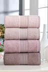 4 Lü El Yüz Havlu Seti %100 Pamuklu Gökkuşağı 50X85 Cm Pudra