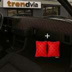 Siyah Kırmızı Renk Tofaş Şahin Doğan Kartal Alçak Ön Göğüs Torpido Kaplama Koruma Örtüsü - Kırmızı Renk Kapitone Araç Oto Yastık Aksesuar