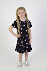 Kız Çocuk  Diz Altı Puanlı Likralı Penye Elbise