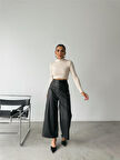 leyla sanat sanata yeni bir bakış açısı ÖN CEP DETAYLI DERİ PANTOLON - Siyah