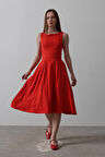 leyla sanat sanata yeni bir bakış açısı Double Kolsuz Elbise - Kırmızı