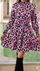 leyla sanat sanata yeni bir bakış açısı Kadın Uzun Kollu Yarı Balıkçı Yaka Leopar Desenli Modal Mini Elbise