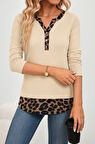 leyla sanat sanata yeni bir bakış açısı Kadın Uzun Kollu Yakadan Düğmeli Leopar Detaylı Kaşkorse Bluz