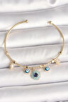 Pirinç Gold Renk Zirkon Taşlı Nazar Boncuk Detay Charm Kadın Bileklik - TJ-BB6883