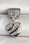 316L Çelik Gümüş Renk Zirkon Taşlı Kalp Model Nomination Charm - TJ-BC1316