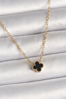 316L Çelik Gold Renk Siyah Yonca Model Kadın Kolye - TJ-BKO10021