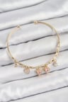 Pirinç Zirkon Taşlı Pembe Kalp Model Gold Renk Charm Bileklik - TJ-BB7356