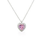 925 Ayar Gümüş Pembe Zirkon Taşlı Kalp Kolye