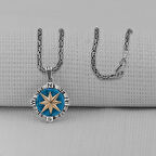 Turkuaz Taşlı Pusula 925 Ayar Erkek Gümüş Kolye