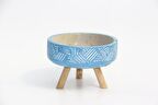 BONSAİ SAKSISI ARKAİK MOTİF AYAKLI - EL YAPIMI MAVİ BETON SAKSI