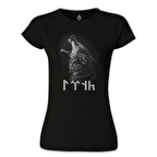 Göktürk Kurt Siyah Kadın Tshirt