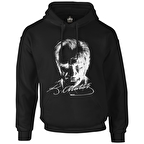 Atatürk - Portre Siyah Erkek Fermuarsız Kapşonlu