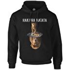 Hakuna Matata - Aslan Siyah Erkek Fermuarsız Kapşonlu
