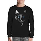 Cat in Blue Siyah Çocuk Sweatshirt