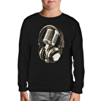 Microphone & Headphone Siyah Çocuk Sweatshirt