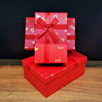 Dikdörtgen 3'lü Kırmızı Hediye Kutusu