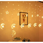 3 Metre &amp; Saçaklı Ay Yıldız Perde Led Gün Işığı Fİşli