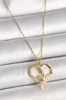 316L Çelik Gold Renk Zincir Zirkon Taşlı Kalp Model Kadın Kolye