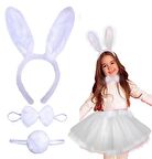 Tavşan Tacı Eteği Papyonu ve Kuyruk Kostüm Seti Beyaz Renk Çocuk Boy