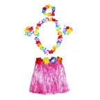 Yetişkin ve Çocuk Uyumlu Luau Aloha Hawaii Pembe Etek ve Renkli Kolye Taç 2 Adet Bileklik Seti