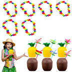 Tropikal Hawaii Parti Malzemeleri – Kolye, Pipet, Bardak Seti