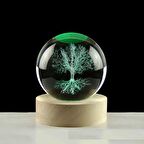 Dekoratif Ağaç Tasarımlı Ahşap Altlıklı Işıklı Cam Küre Büyük Boy 8 Cm MZ4-2311