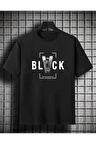 malkoçbey black baskılı oversize unisex basic o yaka t-şhirt