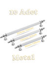 Tuana Rustik Alüminyum Metal Lüks Modern Mobilya Çekmece Mutfak Dolabı Kulpu Beyaz-Krom 128mm (10 Adet)