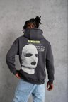 Erkek Baskılı Kapüşonlu  iplik pamuklu hoodie Sweatshirt - Gri