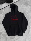 Kadın Oversize Kapüşonlu Cepli Baskılı  İplik Pamuklu Hoodie Sweatshirt - Siyah