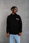 Erkek Kapüşonlu Kanguru Cepli Sweatshirt  İplik Pamuklu Baskılı Hoodie - Siyah