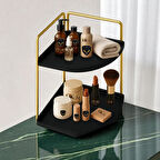 Dekoratif 2 Katlı Raf | Çok Amaçlı Organizer Paslanmaz Çelik & Ahşap Stand – Salon, Mutfak, Banyo, Çalışma Alanı İçin