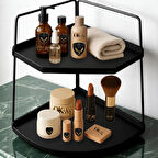 Dekoratif 2 Katlı Raf | Çok Amaçlı Organizer Paslanmaz Çelik & Ahşap Stand – Salon, Mutfak, Banyo, Çalışma Alanı İçin