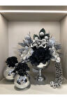Yapay Çiçekli Gümüş Yuvarlak Vazo 3 Parça Set No:1