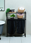 DEKORATİF KİRLİ SEPETLİ BANYO DOLABI 2 RAFLI 2 BÖLMELİ ÇAMAŞIR SEPETİ BANYO DÜZENLEYİCİ ORGANİZER