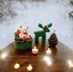  Yılbaşı 3’lü Mum seti pasta mum, geyik, kozalak