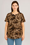KADIN BÜYÜK BEDEN Bebe Yaka Bağcık Detaylı Batik desen Bluz