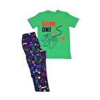 Desenli Kısa Kolu Pantolonlu Erkek Çocuk Pijama Takımı 3205