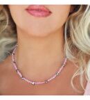 Vaoov 925 Ayar Gümüş Pembe Kuvars ve Hematit Taşlı Kalp Kolye